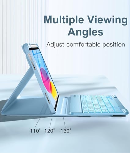 Hamile for iPad 11th 10th Generation Case with Keyboard   7 Colors Backlit Wireless Detachable Folio Keyboard Cover with Pencil Holder for iPad 11 inch A16 2025 10th Gen 10 9 Inch 2022  Black 