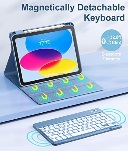 Hamile for iPad 11th 10th Generation Case with Keyboard   7 Colors Backlit Wireless Detachable Folio Keyboard Cover with Pencil Holder for iPad 11 inch A16 2025 10th Gen 10 9 Inch 2022  Black 