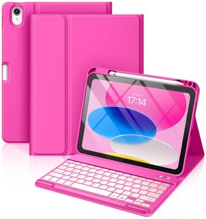 Hamile for iPad 11th 10th Generation Case with Keyboard   7 Colors Backlit Wireless Detachable Folio Keyboard Cover with Pencil Holder for iPad 11 inch A16 2025 10th Gen 10 9 Inch 2022  Black 