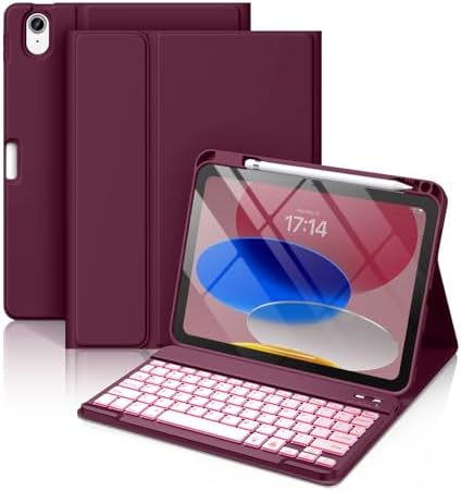 Hamile for iPad 11th 10th Generation Case with Keyboard   7 Colors Backlit Wireless Detachable Folio Keyboard Cover with Pencil Holder for iPad 11 inch A16 2025 10th Gen 10 9 Inch 2022  Black 