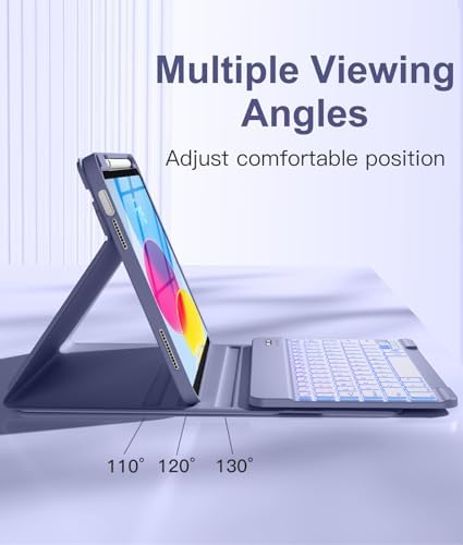 Hamile for iPad 11th 10th Generation Case with Keyboard   7 Colors Backlit Wireless Detachable Folio Keyboard Cover with Pencil Holder for iPad 11 inch A16 2025 10th Gen 10 9 Inch 2022  Black 