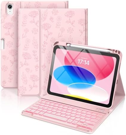 Hamile for iPad 11th 10th Generation Case with Keyboard   7 Colors Backlit Wireless Detachable Folio Keyboard Cover with Pencil Holder for iPad 11 inch A16 2025 10th Gen 10 9 Inch 2022  Black 