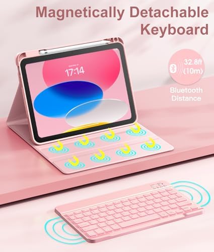Hamile for iPad 11th 10th Generation Case with Keyboard   7 Colors Backlit Wireless Detachable Folio Keyboard Cover with Pencil Holder for iPad 11 inch A16 2025 10th Gen 10 9 Inch 2022  Black 