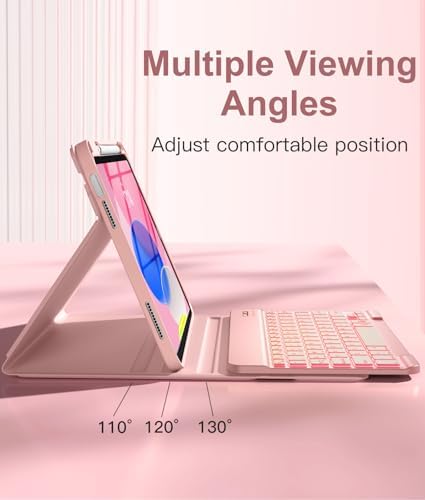 Hamile for iPad 11th 10th Generation Case with Keyboard   7 Colors Backlit Wireless Detachable Folio Keyboard Cover with Pencil Holder for iPad 11 inch A16 2025 10th Gen 10 9 Inch 2022  Black 