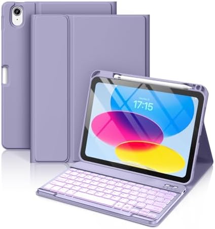 Hamile for iPad 11th 10th Generation Case with Keyboard   7 Colors Backlit Wireless Detachable Folio Keyboard Cover with Pencil Holder for iPad 11 inch A16 2025 10th Gen 10 9 Inch 2022  Black 