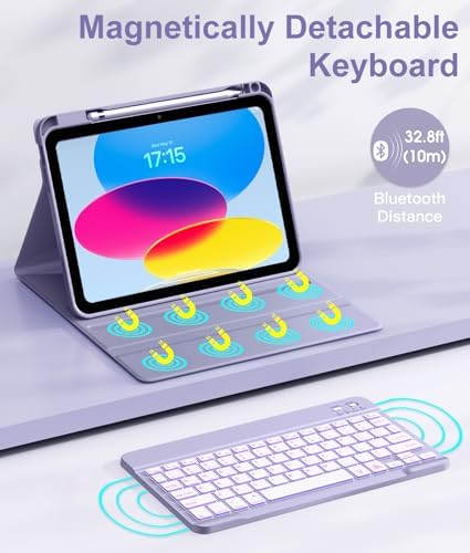 Hamile for iPad 11th 10th Generation Case with Keyboard   7 Colors Backlit Wireless Detachable Folio Keyboard Cover with Pencil Holder for iPad 11 inch A16 2025 10th Gen 10 9 Inch 2022  Black 
