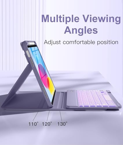 Hamile for iPad 11th 10th Generation Case with Keyboard   7 Colors Backlit Wireless Detachable Folio Keyboard Cover with Pencil Holder for iPad 11 inch A16 2025 10th Gen 10 9 Inch 2022  Black 