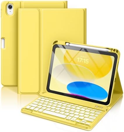 Hamile for iPad 11th 10th Generation Case with Keyboard   7 Colors Backlit Wireless Detachable Folio Keyboard Cover with Pencil Holder for iPad 11 inch A16 2025 10th Gen 10 9 Inch 2022  Black 
