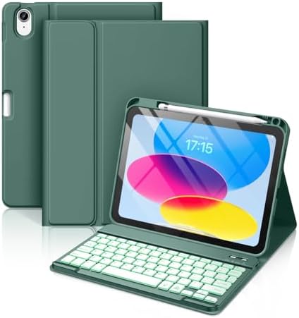 Hamile for iPad 11th 10th Generation Case with Keyboard   7 Colors Backlit Wireless Detachable Folio Keyboard Cover with Pencil Holder for iPad 11 inch A16 2025 10th Gen 10 9 Inch 2022  Black 