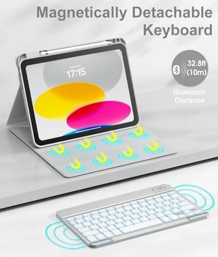 Hamile for iPad 11th 10th Generation Case with Keyboard   7 Colors Backlit Wireless Detachable Folio Keyboard Cover with Pencil Holder for iPad 11 inch A16 2025 10th Gen 10 9 Inch 2022  Black 