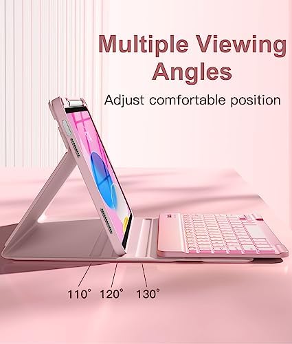 Hamile for iPad 11th 10th Generation Case with Keyboard   7 Colors Backlit Wireless Detachable Folio Keyboard Cover with Pencil Holder for iPad 11 inch A16 2025 10th Gen 10 9 Inch 2022  Black 
