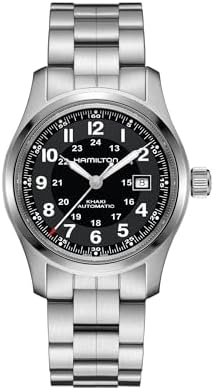 Hamilton Khaki Field Automatic Mens Watch  42mm Stainless Steel Case  Swiss Made  Black Dial Analog Wrist Watch for Men  100m Waterproof  Sapphire Crystal  3 Hand Movement  Stainless Steel Strap