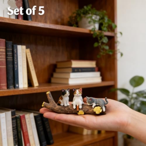 Hand Painted Mini Cat Desk Figurines Set of 5 Cute Cartoon Kitty Companions  Mini Desk Cat Figurines  Mini Cat Figurines for Computer  5 Piece Mini Resin Cat Figurines Cute Cartoon Desk Decor  5pcs 