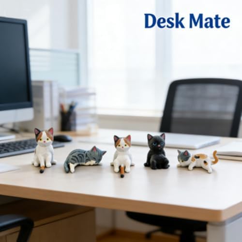Hand Painted Mini Cat Desk Figurines Set of 5 Cute Cartoon Kitty Companions  Mini Desk Cat Figurines  Mini Cat Figurines for Computer  5 Piece Mini Resin Cat Figurines Cute Cartoon Desk Decor  5pcs 
