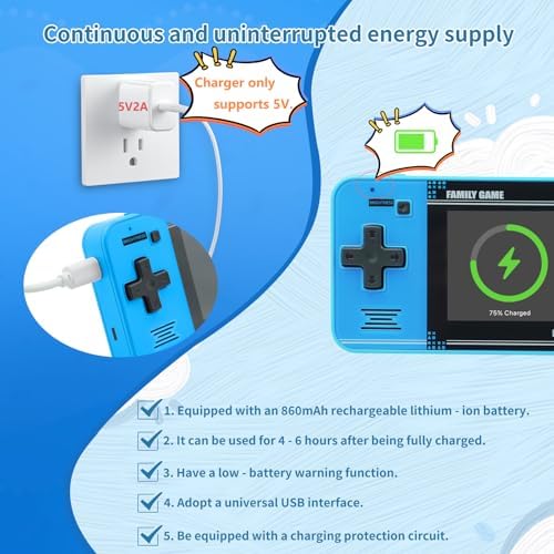 Handheld Game for Kids  Preloaded 220 Retro Video Games  Portable Gaming Player with Rechargeable Battery 3 0 LCD Screen  Mini Arcade Electronic Toy Gifts for Boys Girls  Blue 