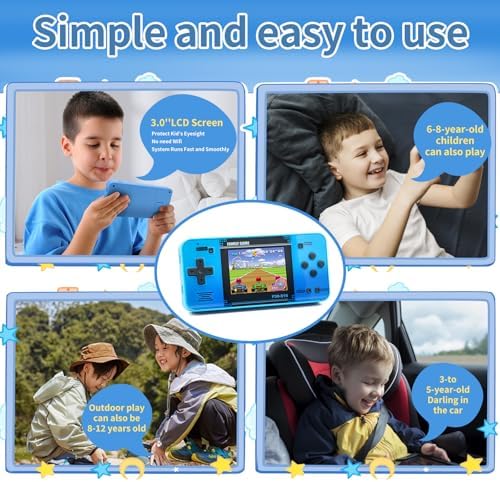Handheld Game for Kids  Preloaded 220 Retro Video Games  Portable Gaming Player with Rechargeable Battery 3 0 LCD Screen  Mini Arcade Electronic Toy Gifts for Boys Girls  Blue 