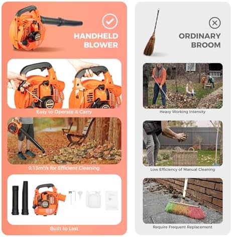 Handheld Gas Blower  2 Stroke Gas Powered Leaf Blower  750W 25 4CC Gasoline Grass Sweeper  Heavy Duty Grassland Cleaning Machine for Lawn Care Snow Blowing & Yard Cleaning