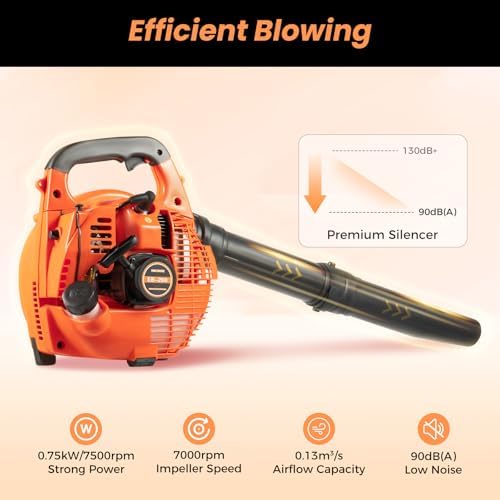 Handheld Gas Blower  2 Stroke Gas Powered Leaf Blower  750W 25 4CC Gasoline Grass Sweeper  Heavy Duty Grassland Cleaning Machine for Lawn Care Snow Blowing & Yard Cleaning