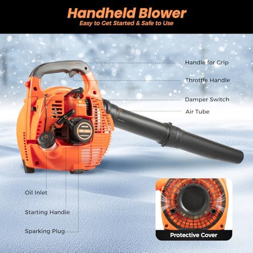 Handheld Gas Blower  2 Stroke Gas Powered Leaf Blower  750W 25 4CC Gasoline Grass Sweeper  Heavy Duty Grassland Cleaning Machine for Lawn Care Snow Blowing & Yard Cleaning