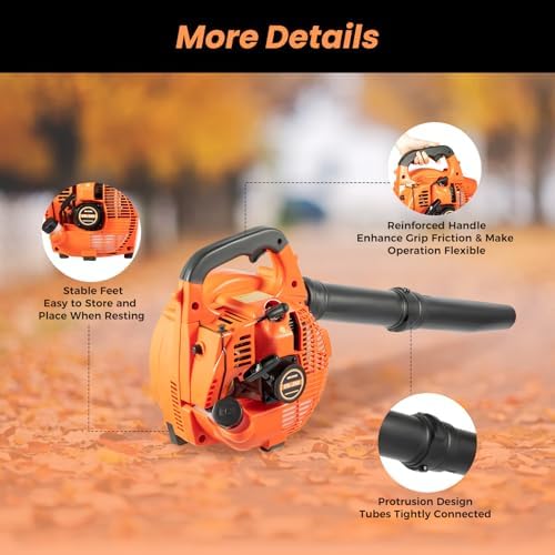 Handheld Gas Blower  2 Stroke Gas Powered Leaf Blower  750W 25 4CC Gasoline Grass Sweeper  Heavy Duty Grassland Cleaning Machine for Lawn Care Snow Blowing & Yard Cleaning