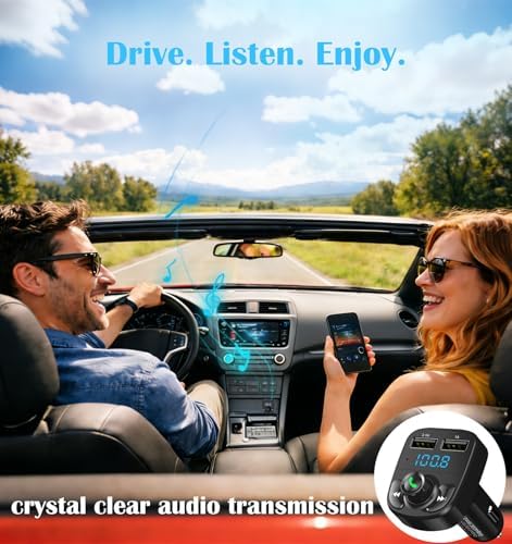 Handsfree Call Car Charger  Wireless Bluetooth 5 3 FM Transmitter Radio Receiver  MP3 Audio Music Adapter  Dual USB Ports  LED Show Voltage/FM Frequency  Compatible for iPhone Samsung Smartphones