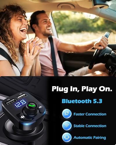 Handsfree Call Car Charger  Wireless Bluetooth 5 3 FM Transmitter Radio Receiver  MP3 Audio Music Adapter  Dual USB Ports  LED Show Voltage/FM Frequency  Compatible for iPhone Samsung Smartphones