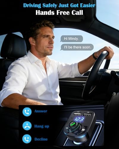 Handsfree Call Car Charger  Wireless Bluetooth 5 3 FM Transmitter Radio Receiver  MP3 Audio Music Adapter  Dual USB Ports  LED Show Voltage/FM Frequency  Compatible for iPhone Samsung Smartphones
