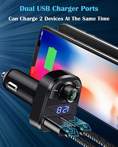 Handsfree Call Car Charger  Wireless Bluetooth 5 3 FM Transmitter Radio Receiver  MP3 Audio Music Adapter  Dual USB Ports  LED Show Voltage/FM Frequency  Compatible for iPhone Samsung Smartphones