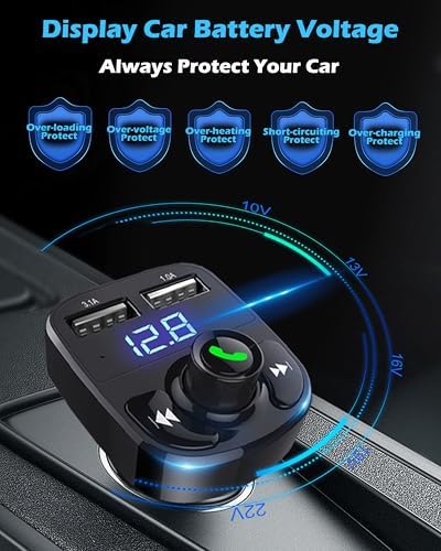 Handsfree Call Car Charger  Wireless Bluetooth 5 3 FM Transmitter Radio Receiver  MP3 Audio Music Adapter  Dual USB Ports  LED Show Voltage/FM Frequency  Compatible for iPhone Samsung Smartphones