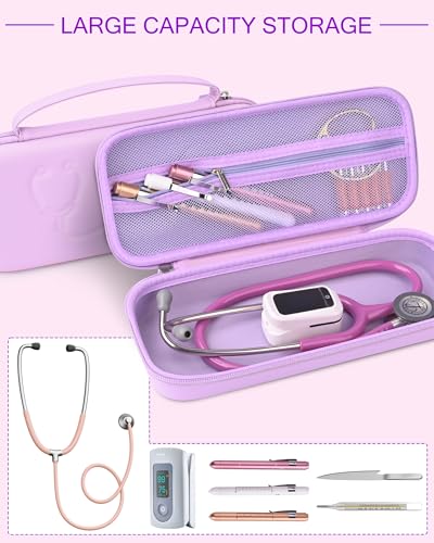 Hard Stethoscope Case for 3M Littmann Classic III  Lightweight II S E  MDF Acoustica Stethoscope  Stethoscopes Carrying Case with Mesh Bag for Nurse Accessories Gauze Penlights Cotton Swabs
