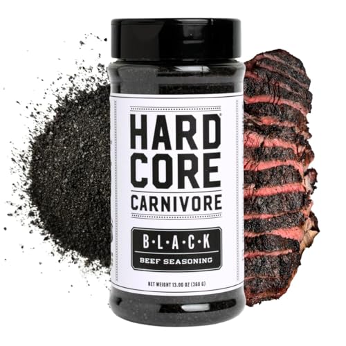 Hardcore Carnivore Black  Activated Charcoal Meat Seasoning Rub  13 oz Shaker  Texas Made  Blend for Steak  Brisket  Burgers  BBQ  Grilling and Smoking
