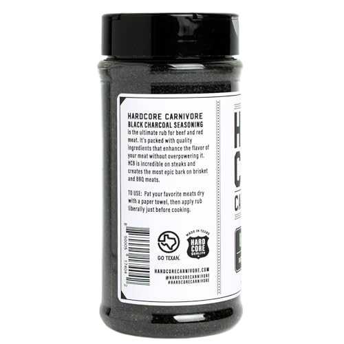 Hardcore Carnivore Black  Activated Charcoal Meat Seasoning Rub  13 oz Shaker  Texas Made  Blend for Steak  Brisket  Burgers  BBQ  Grilling and Smoking