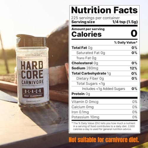 Hardcore Carnivore Black  Activated Charcoal Meat Seasoning Rub  13 oz Shaker  Texas Made  Blend for Steak  Brisket  Burgers  BBQ  Grilling and Smoking