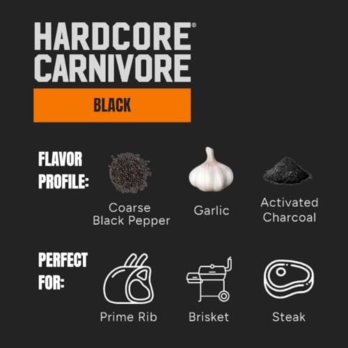 Hardcore Carnivore Black  Activated Charcoal Meat Seasoning Rub  13 oz Shaker  Texas Made  Blend for Steak  Brisket  Burgers  BBQ  Grilling and Smoking