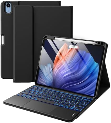 Harvopu Compatible with iPad Air 11 Inch & Air 5th/ Air 4th Generation Case with Keyboard   Multi Touch Trackpad  7 Color Backlit  Detachable Folio Cover for Air 11 inch M3/M2  2025/2024   Black