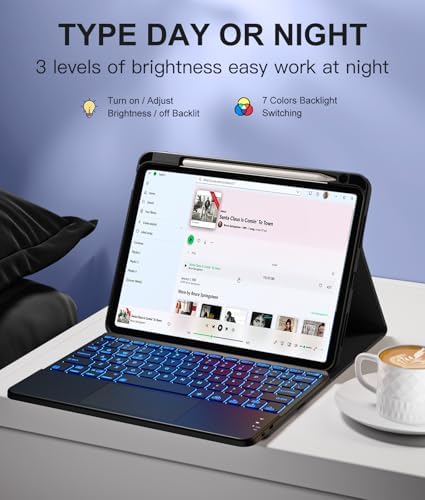 Harvopu Compatible with iPad Air 11 Inch & Air 5th/ Air 4th Generation Case with Keyboard   Multi Touch Trackpad  7 Color Backlit  Detachable Folio Cover for Air 11 inch M3/M2  2025/2024   Black