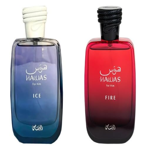 Hawas Ice and Fire Eau de Parfum Set para él, 3.4 onzas líquidas cada uno, paquete combinado de fragancias de 2 piezas