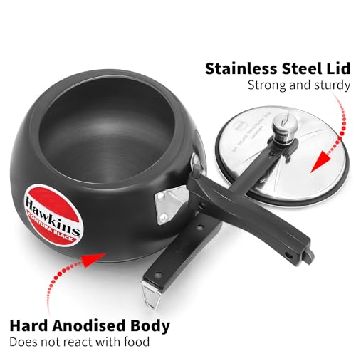 Hawkins 3 5 Litre Contura Black Pressure Cooker  Hard Anodised Inner Lid Cooker  Handi Cooker  Black  CB35 