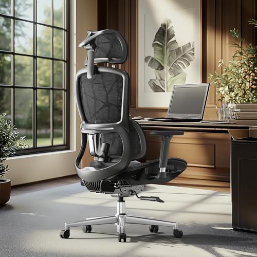 Hbada E2 Ergonomic Office Chair  Big and Tall Mesh Office Chair with 6 Way Dynamic Lumbar Support  3D Adjustable Armrests  3D Adjustable Headrest  High Back for Computer Chair  Black No Footrest