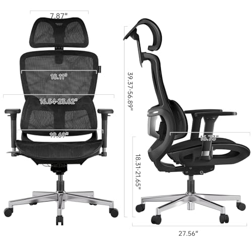 Hbada E2 Ergonomic Office Chair  Big and Tall Mesh Office Chair with 6 Way Dynamic Lumbar Support  3D Adjustable Armrests  3D Adjustable Headrest  High Back for Computer Chair  Black No Footrest