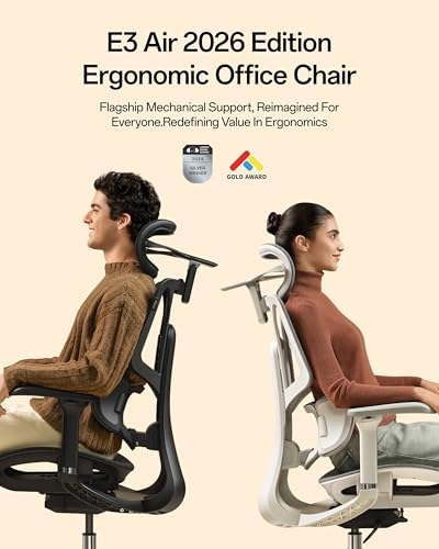 Hbada E3 Air 2026 Ergonomic Office Chair  3 Zone Lumbar Support  Comfy Home Office Chair with Auto Recline  4D Headrest & Armrests  140  Tilt for Work & Relax  Black