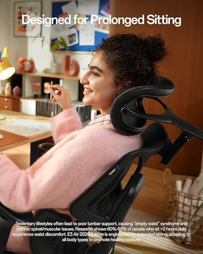 Hbada E3 Air 2026 Ergonomic Office Chair  3 Zone Lumbar Support  Comfy Home Office Chair with Auto Recline  4D Headrest & Armrests  140  Tilt for Work & Relax  Black