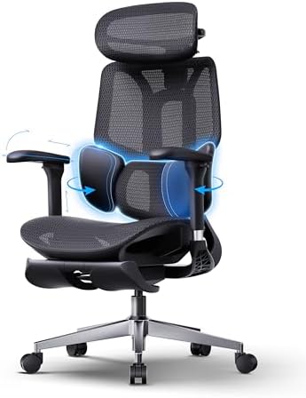 Hbada E3 Air 2026 Ergonomic Office Chair  3 Zone Lumbar Support  Comfy Home Office Chair with Auto Recline  4D Headrest & Armrests  140  Tilt for Work & Relax with Footrest  Black with Footrest