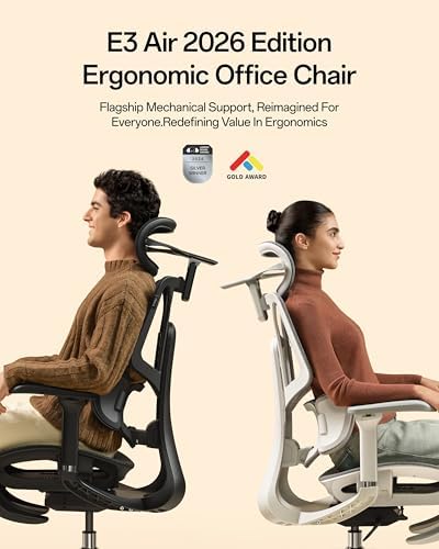 Hbada E3 Air 2026 Ergonomic Office Chair  3 Zone Lumbar Support  Comfy Home Office Chair with Auto Recline  4D Headrest & Armrests  140  Tilt for Work & Relax with Footrest  Black with Footrest