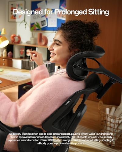 Hbada E3 Air 2026 Ergonomic Office Chair  3 Zone Lumbar Support  Comfy Home Office Chair with Auto Recline  4D Headrest & Armrests  140  Tilt for Work & Relax with Footrest  Black with Footrest