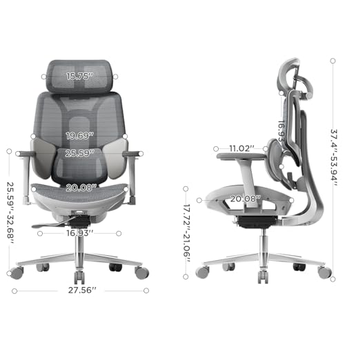 Hbada E3 Air Ergonomic Office Chair  Big and Tall Office Chair   with 3 Zone Dynamic Lumbar Support  3D Adjustable Headrest  3D Adjustable Armrests  Swivel  Grey No Footrest