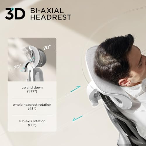 Hbada E3 Air Ergonomic Office Chair  Big and Tall Office Chair   with 3 Zone Dynamic Lumbar Support  3D Adjustable Headrest  3D Adjustable Armrests  Swivel  Grey No Footrest