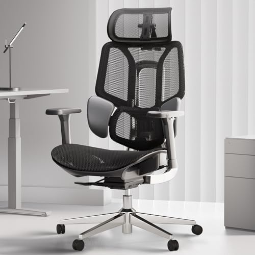 Hbada E3 Air Ergonomic Office Chair  Big and Tall Office Chair   with 3 Zone Dynamic Lumbar Support  3D Adjustable Headrest  3D Adjustable Armrests  Swivel  Grey No Footrest