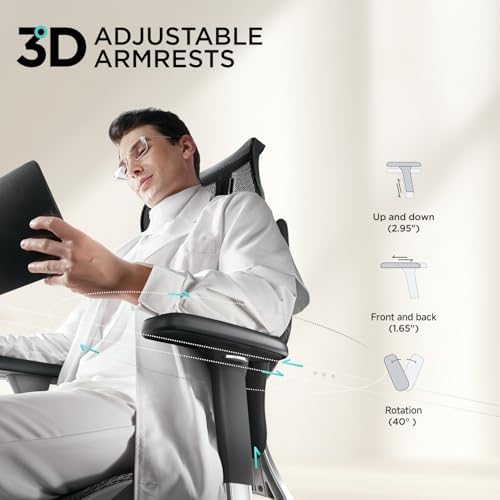 Hbada E3 Air Ergonomic Office Chair  Big and Tall Office Chair   with 3 Zone Dynamic Lumbar Support  3D Adjustable Headrest  3D Adjustable Armrests  Swivel  Grey No Footrest