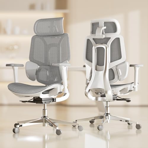 Hbada E3 Air Ergonomic Office Chair  Big and Tall Office Chair   with 3 Zone Dynamic Lumbar Support  3D Adjustable Headrest  3D Adjustable Armrests  Swivel  Grey No Footrest